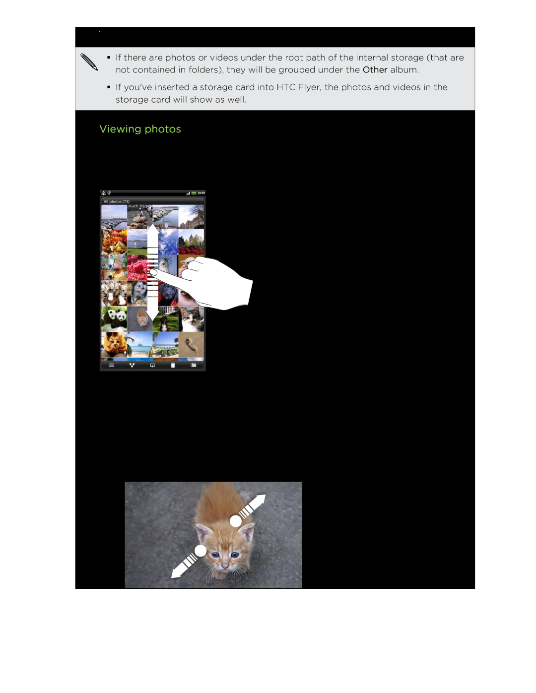 HTC HTCFlyerP512 manual Viewing photos 