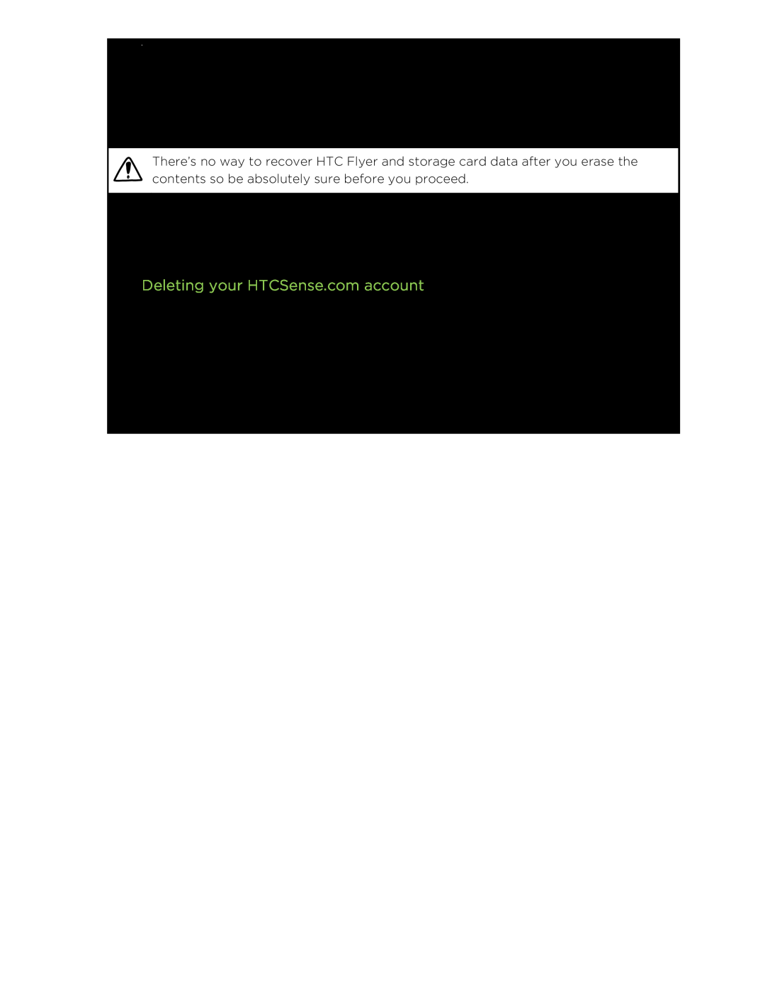 HTC HTCFlyerP512 manual Deleting your HTCSense.com account, HTC services 