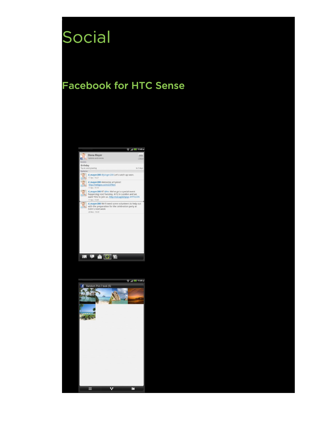 HTC HTCFlyerP512 manual Social, Facebook for HTC Sense 