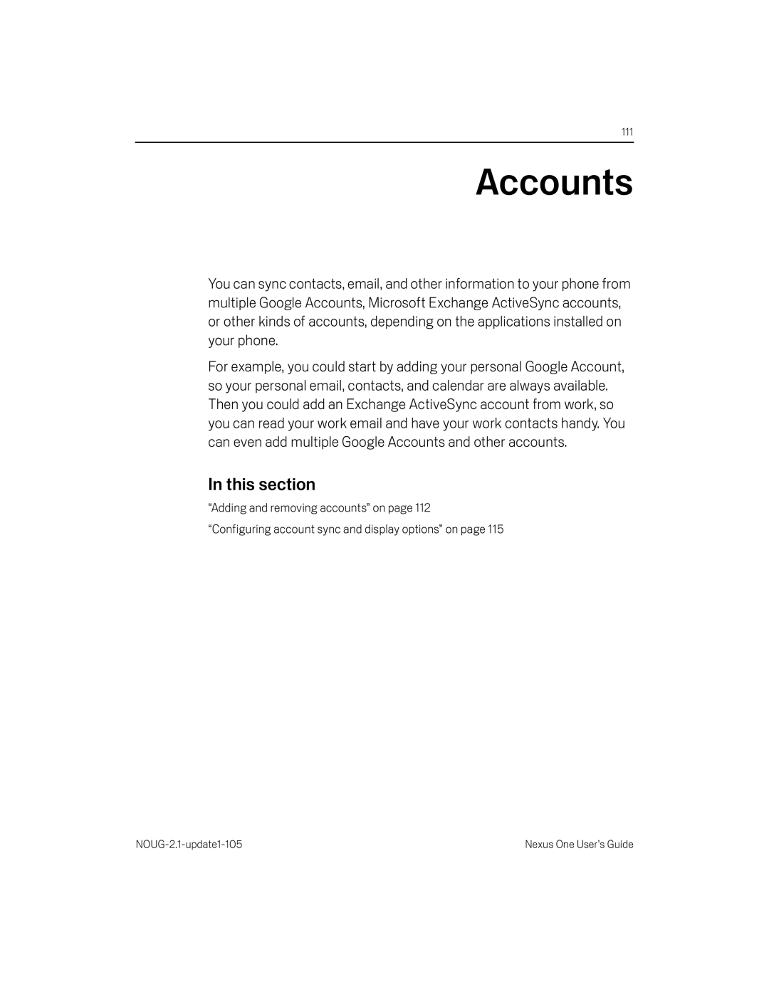 HTC HTCONEUNLOCKEDBLACK manual Accounts, This section 