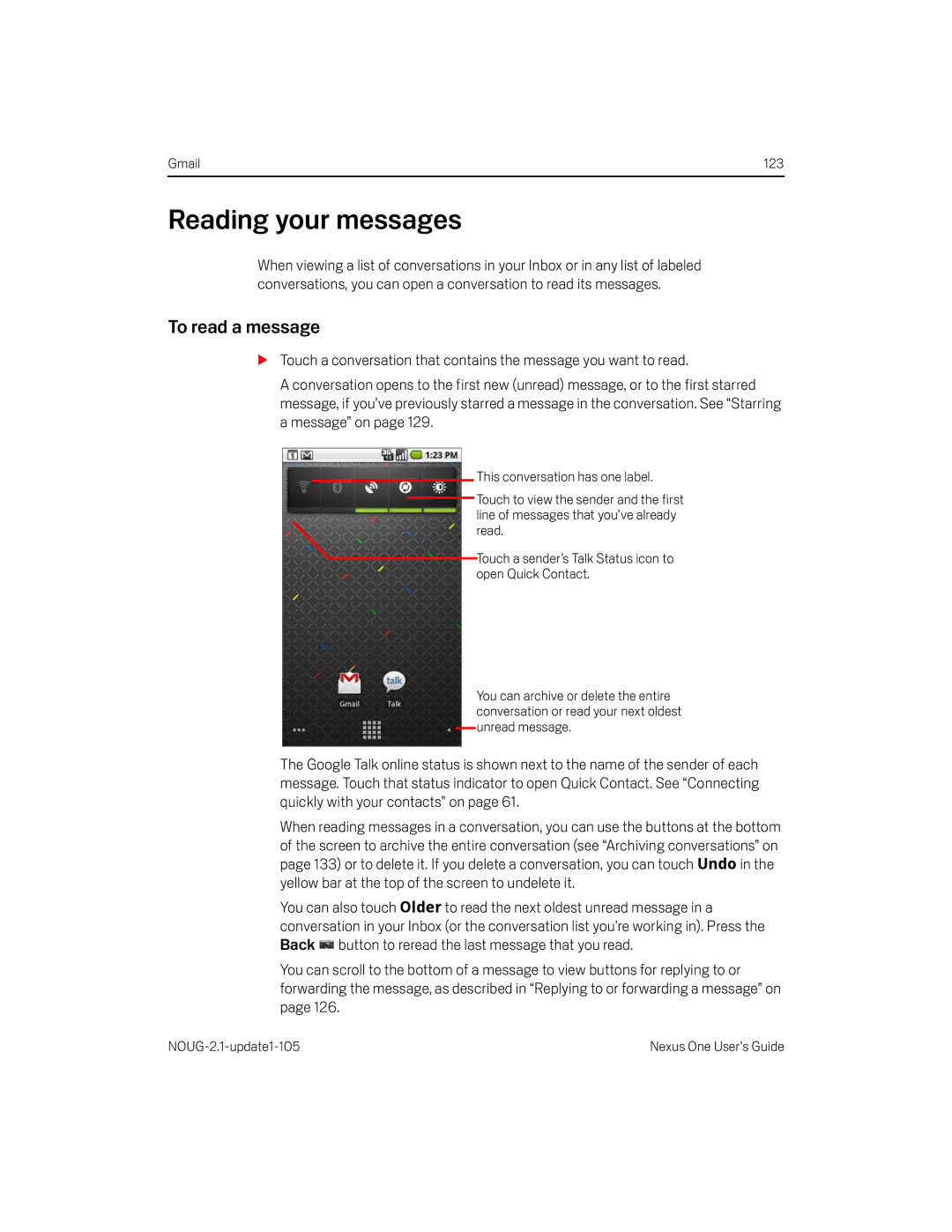 HTC HTCONEUNLOCKEDBLACK manual Reading your messages, To read a message 