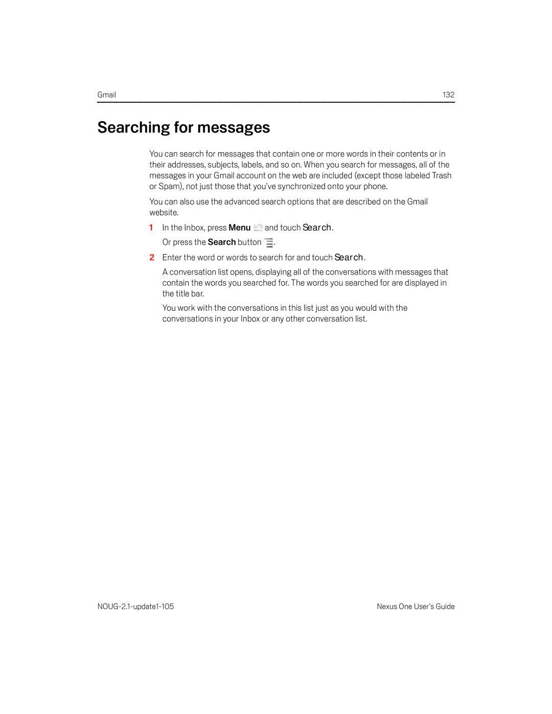 HTC HTCONEUNLOCKEDBLACK manual Searching for messages 