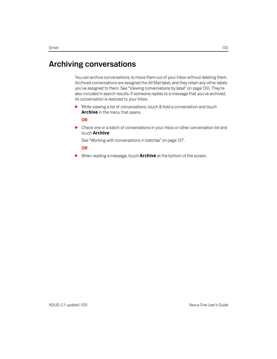 HTC HTCONEUNLOCKEDBLACK manual Archiving conversations 