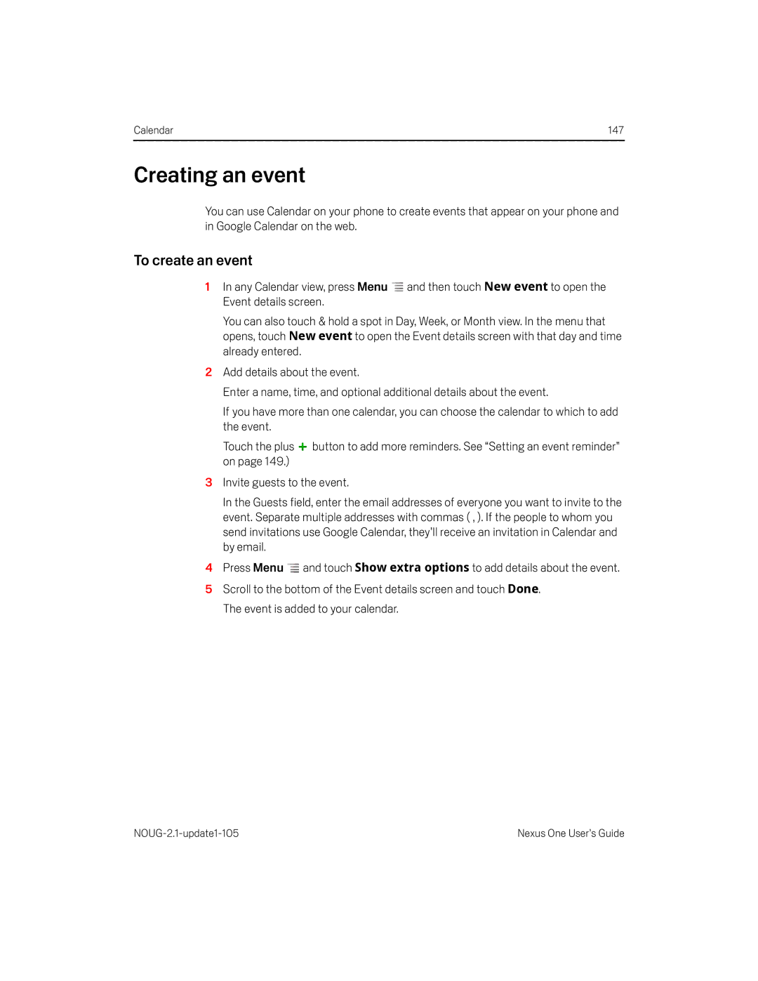 HTC HTCONEUNLOCKEDBLACK manual Creating an event, To create an event 