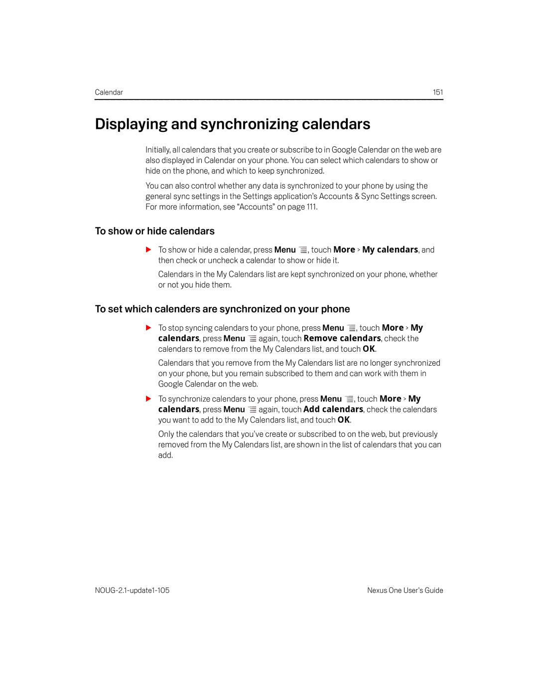 HTC HTCONEUNLOCKEDBLACK manual Displaying and synchronizing calendars, To show or hide calendars 