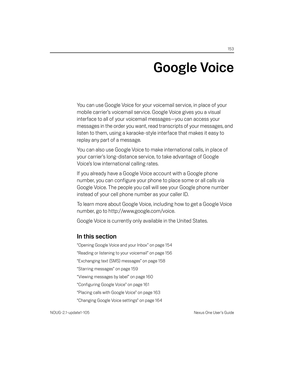 HTC HTCONEUNLOCKEDBLACK manual Google Voice, This section 