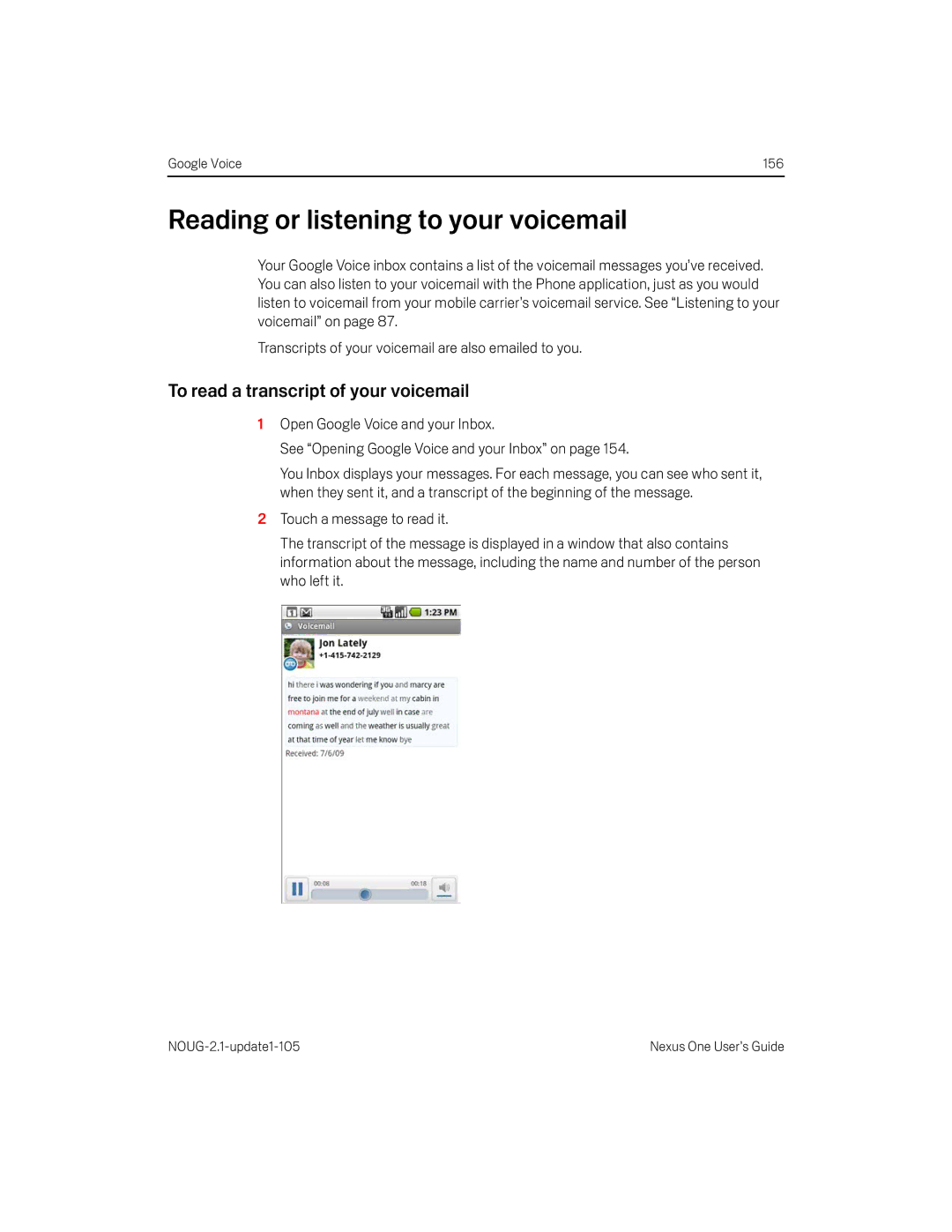 HTC HTCONEUNLOCKEDBLACK manual Reading or listening to your voicemail, To read a transcript of your voicemail 