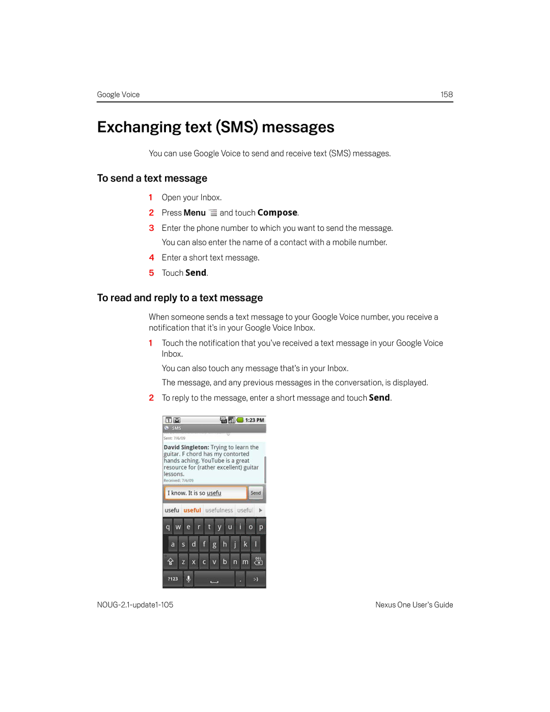 HTC HTCONEUNLOCKEDBLACK manual Exchanging text SMS messages, To send a text message, To read and reply to a text message 