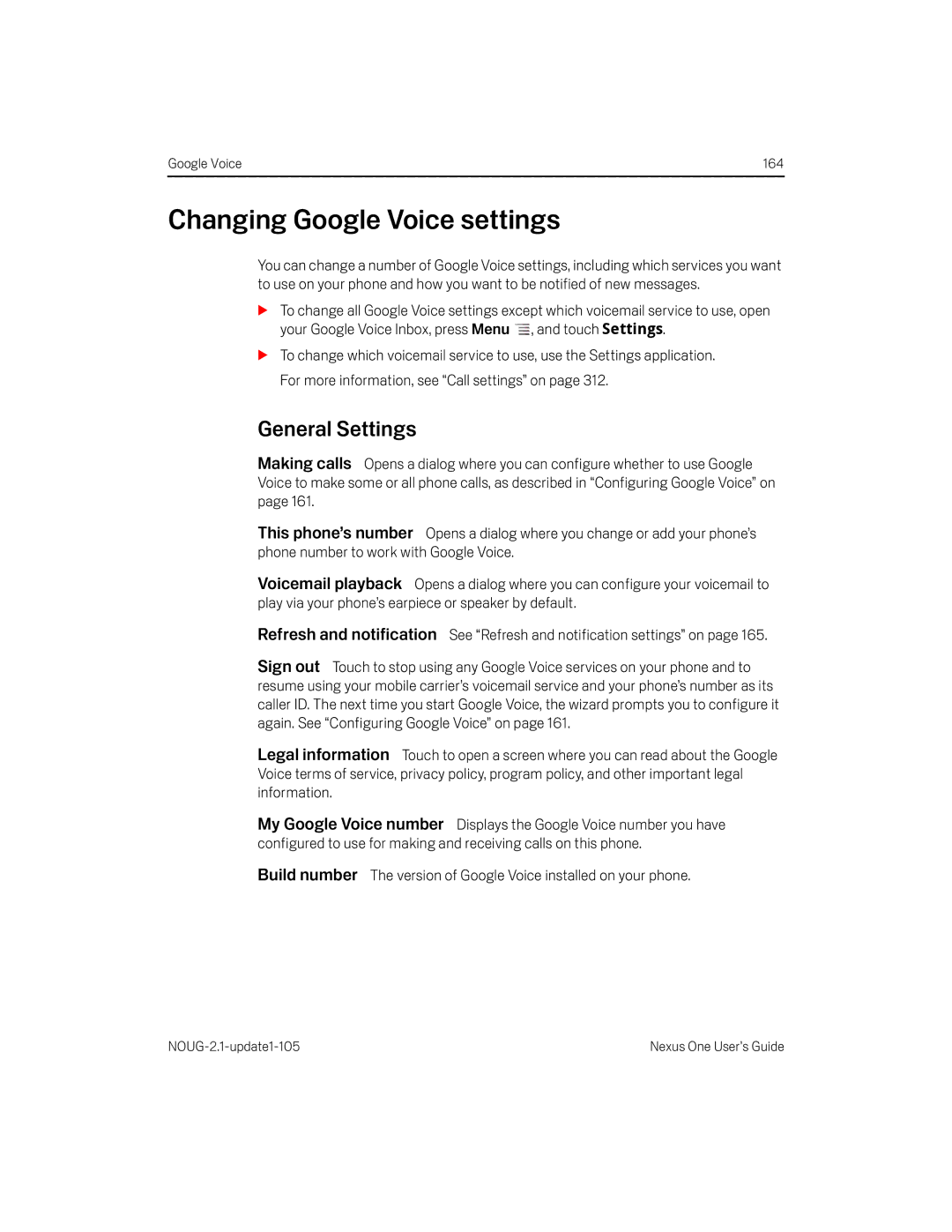 HTC HTCONEUNLOCKEDBLACK manual Changing Google Voice settings, General Settings 