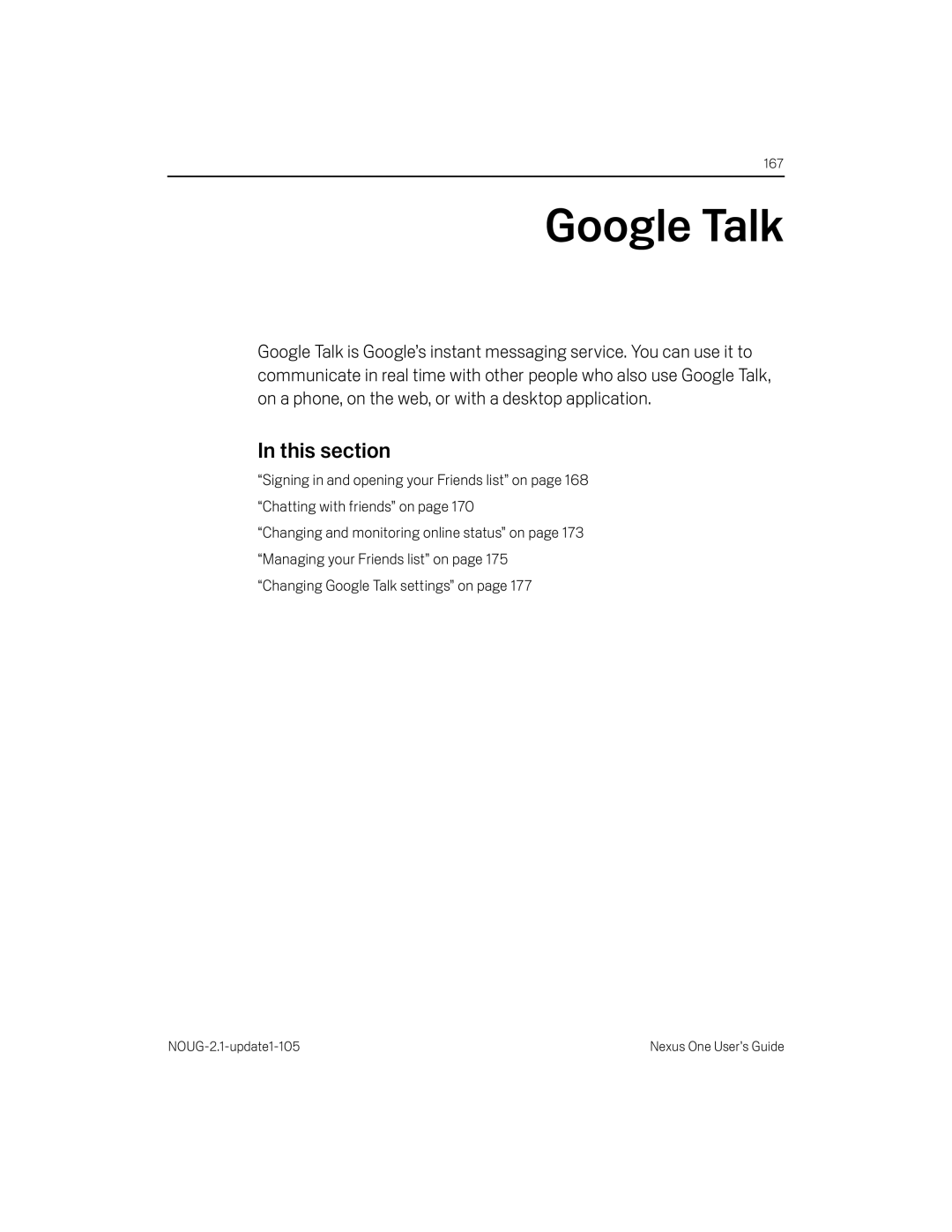 HTC HTCONEUNLOCKEDBLACK manual Google Talk, This section 