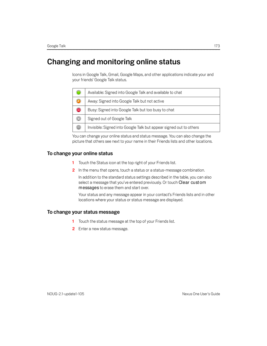 HTC HTCONEUNLOCKEDBLACK Changing and monitoring online status, To change your online status, To change your status message 