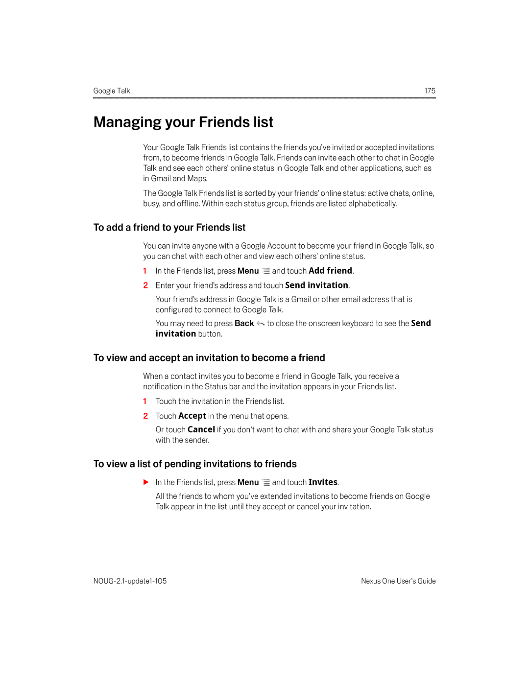 HTC HTCONEUNLOCKEDBLACK manual Managing your Friends list, To add a friend to your Friends list 