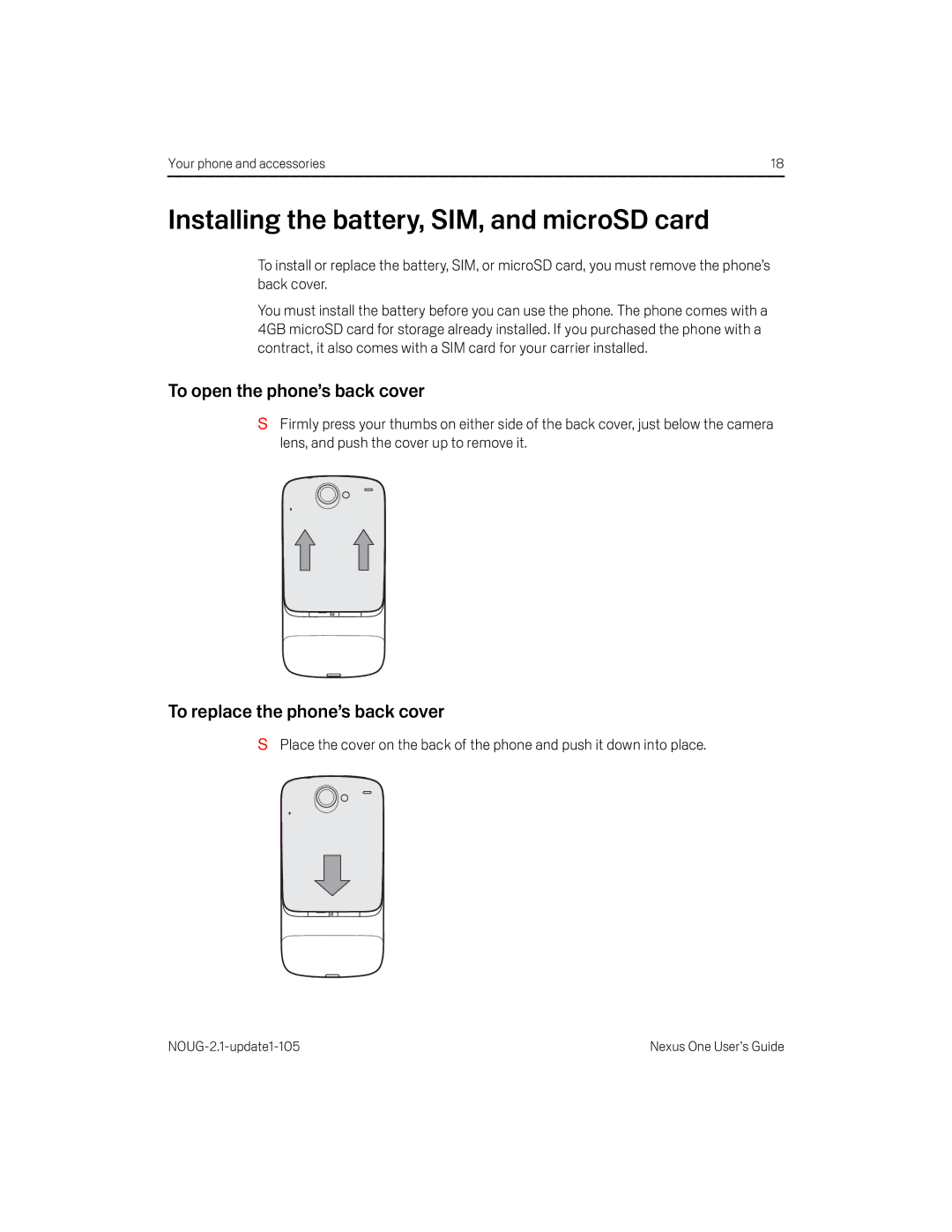 HTC HTCONEUNLOCKEDBLACK manual Installing the battery, SIM, and microSD card, To open the phone’s back cover 