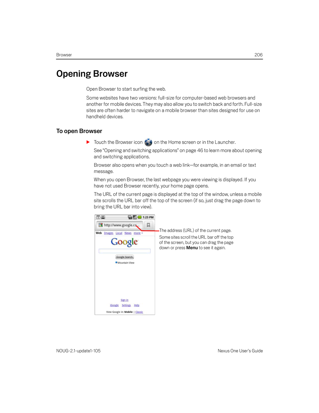 HTC HTCONEUNLOCKEDBLACK manual Opening Browser, To open Browser 