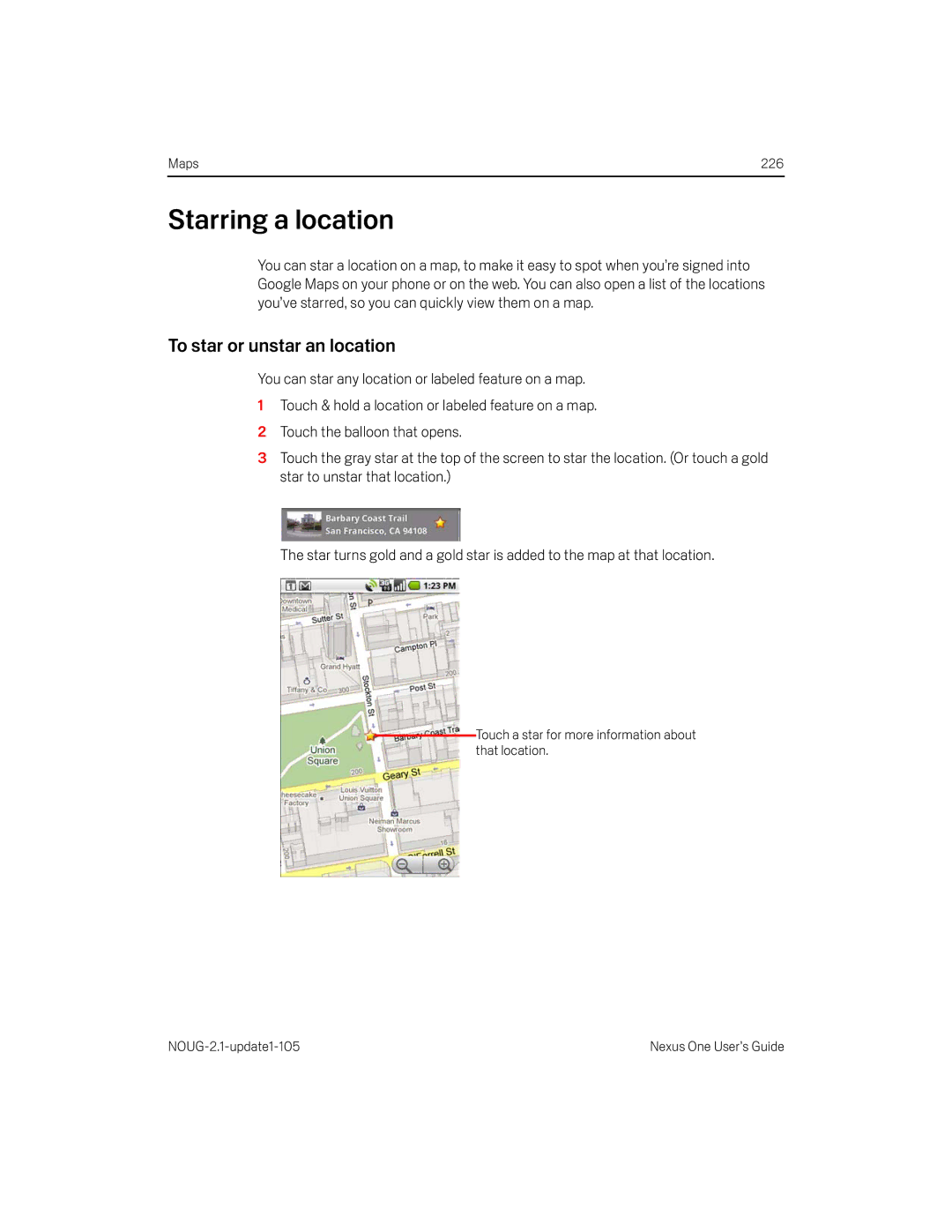 HTC HTCONEUNLOCKEDBLACK manual Starring a location, To star or unstar an location 