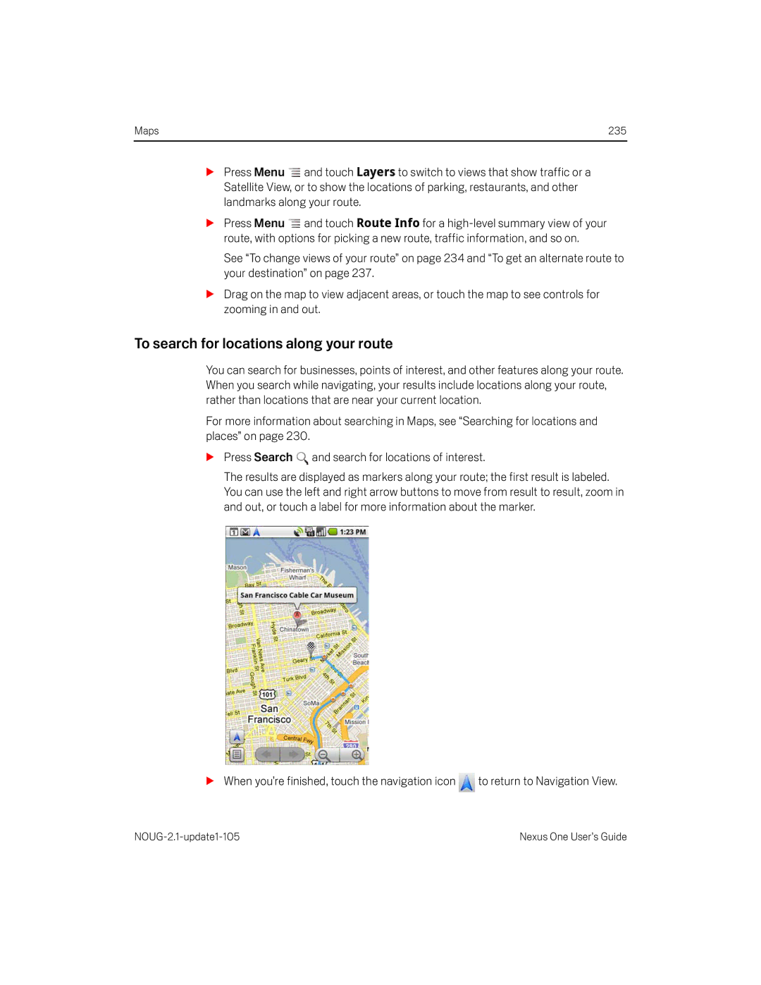 HTC HTCONEUNLOCKEDBLACK manual To search for locations along your route 