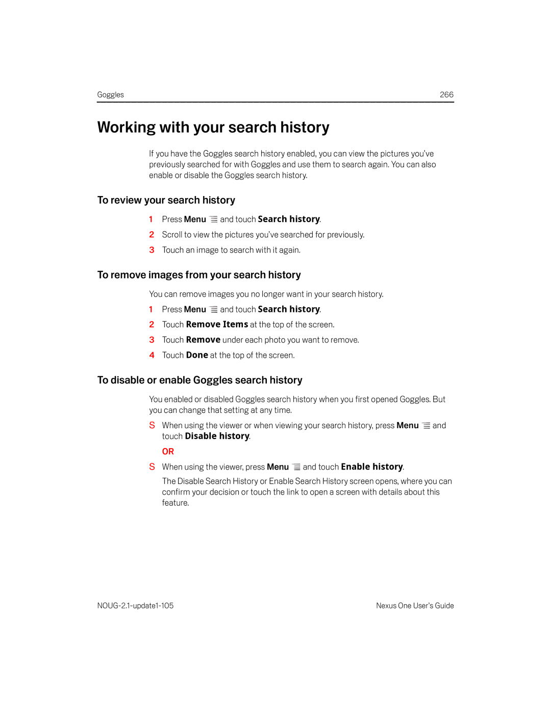 HTC HTCONEUNLOCKEDBLACK manual Working with your search history, To review your search history 