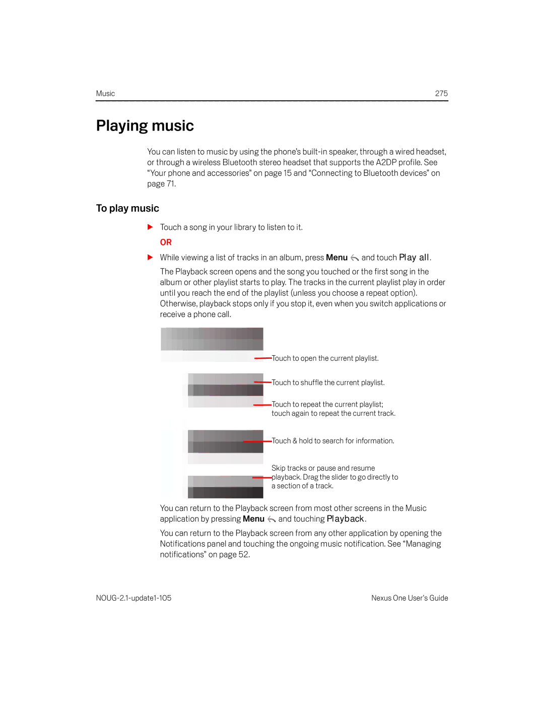 HTC HTCONEUNLOCKEDBLACK manual Playing music, To play music 