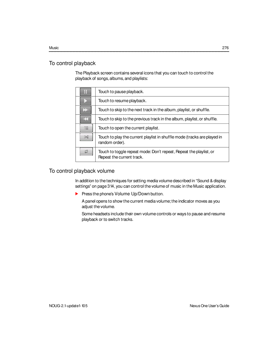 HTC HTCONEUNLOCKEDBLACK manual To control playback volume 