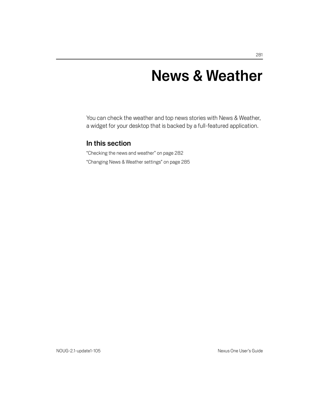 HTC HTCONEUNLOCKEDBLACK manual News & Weather, This section 