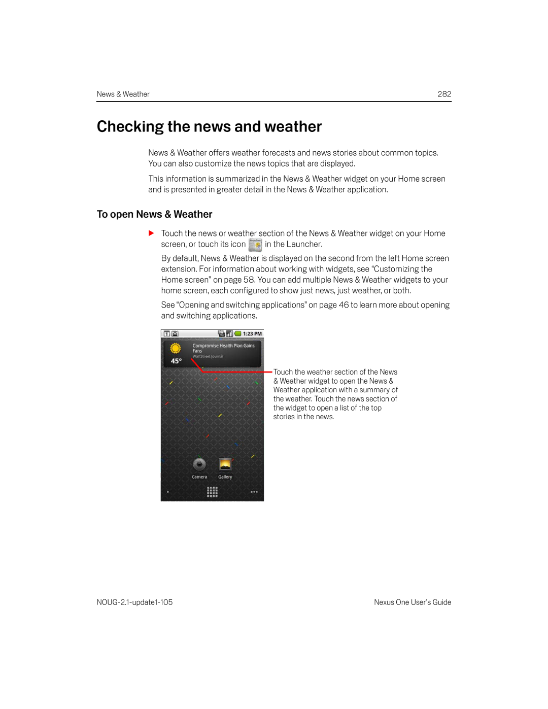 HTC HTCONEUNLOCKEDBLACK manual Checking the news and weather, To open News & Weather 