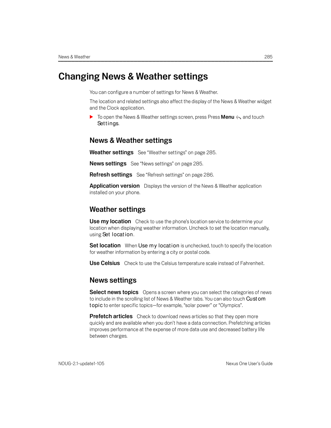 HTC HTCONEUNLOCKEDBLACK manual Changing News & Weather settings, News settings 