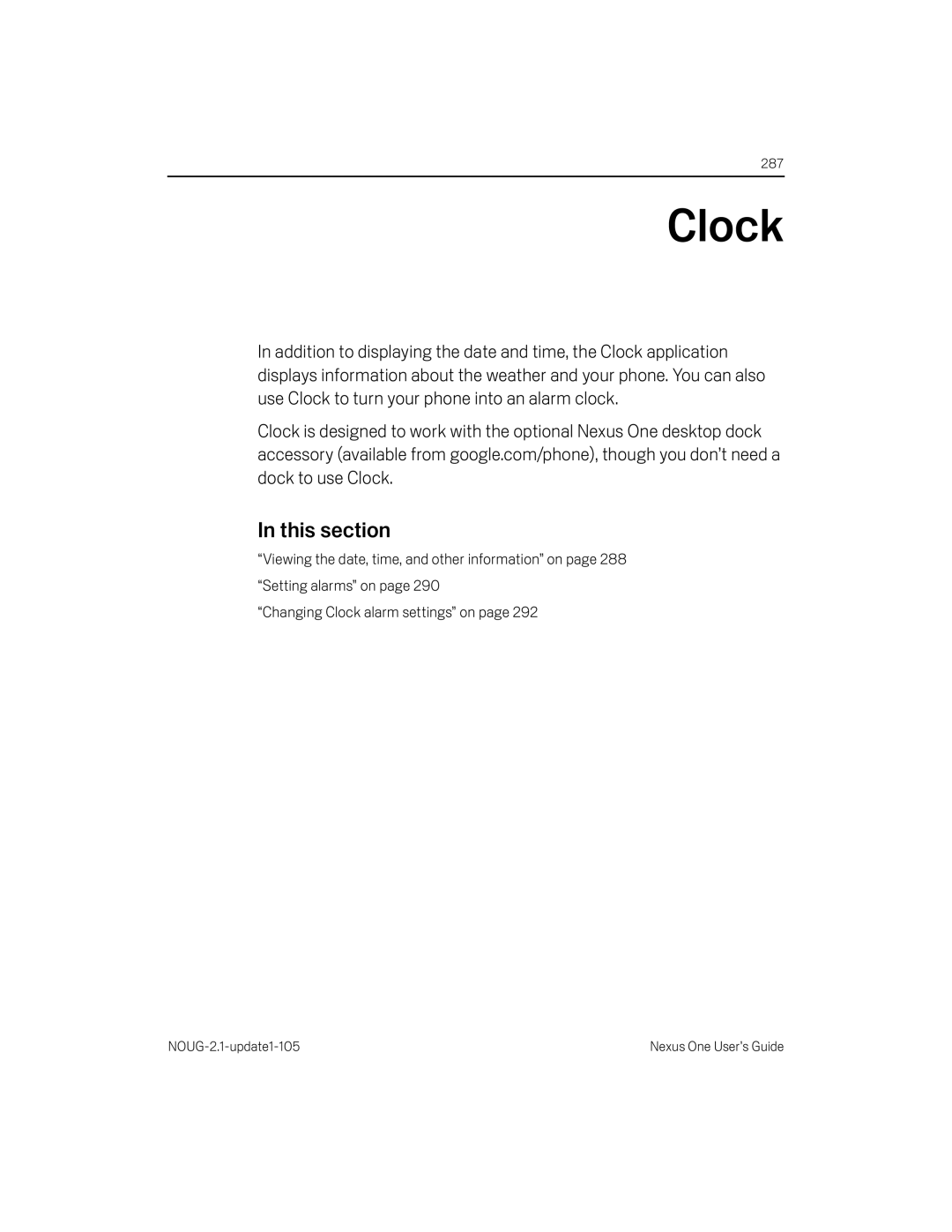 HTC HTCONEUNLOCKEDBLACK manual Clock, This section 