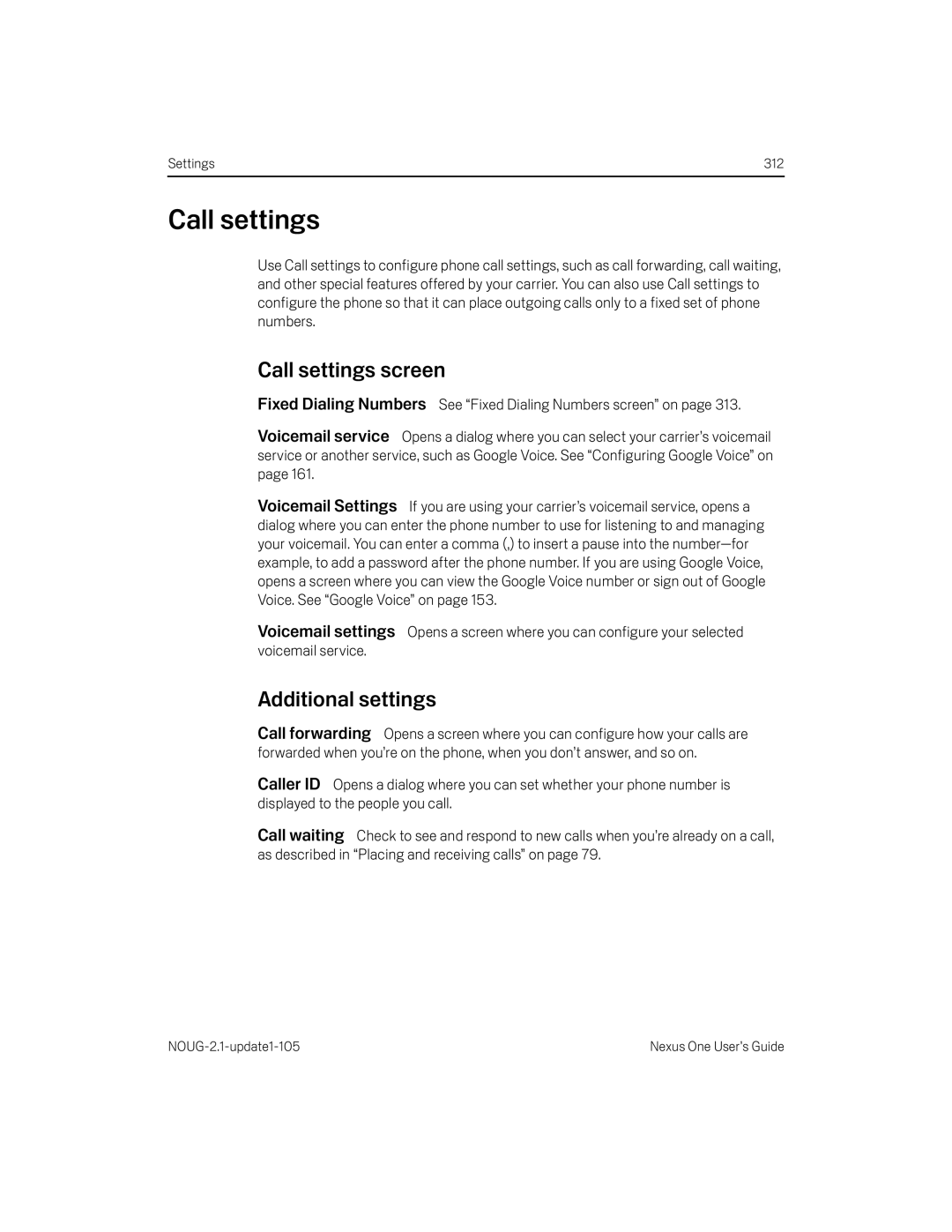 HTC HTCONEUNLOCKEDBLACK manual Call settings screen, Additional settings 