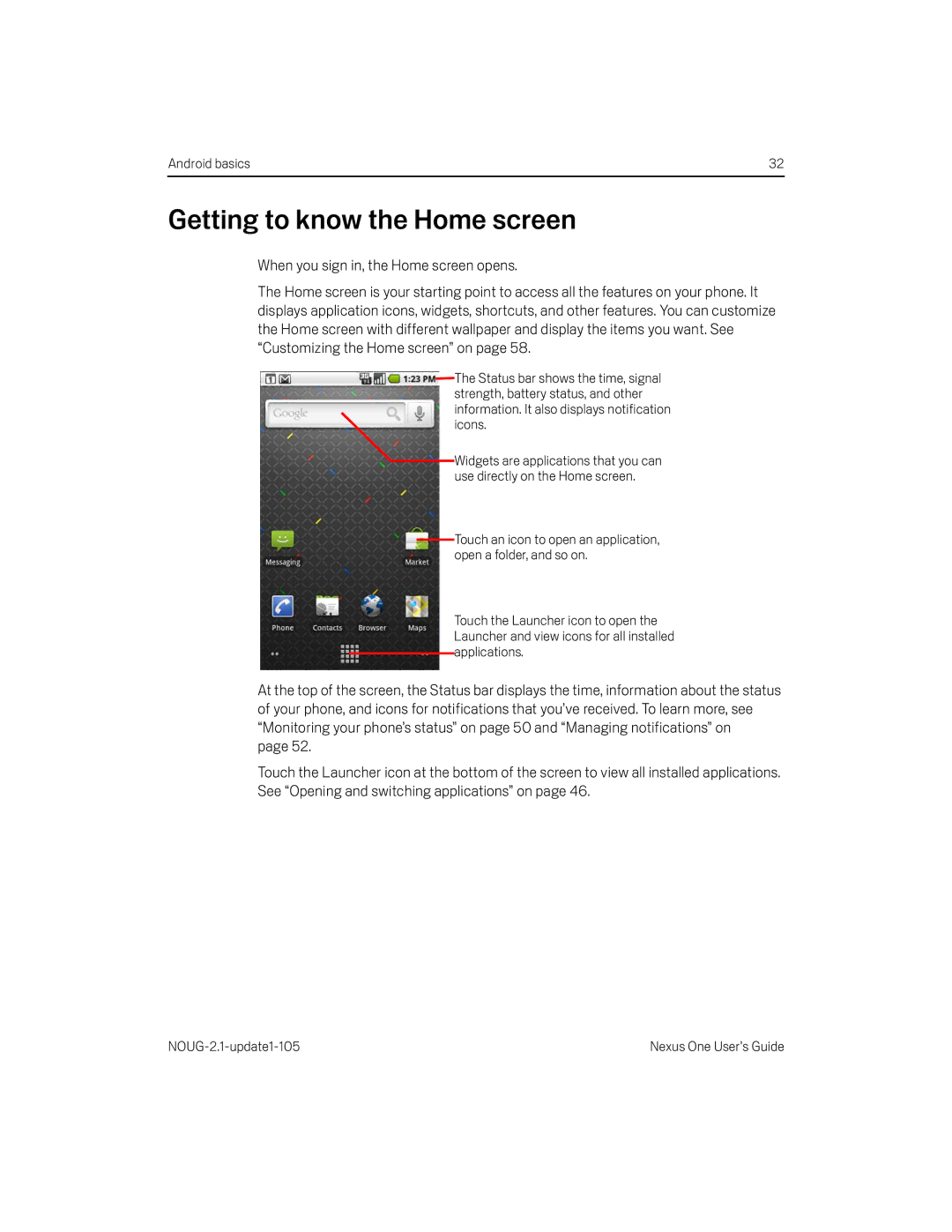 HTC HTCONEUNLOCKEDBLACK manual Getting to know the Home screen 