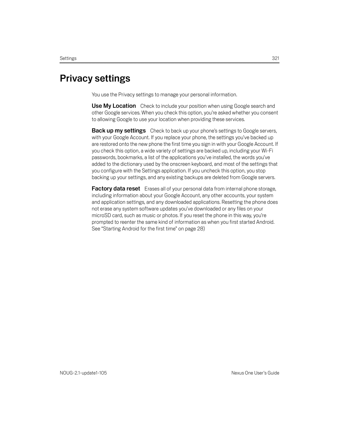 HTC HTCONEUNLOCKEDBLACK manual Privacy settings 