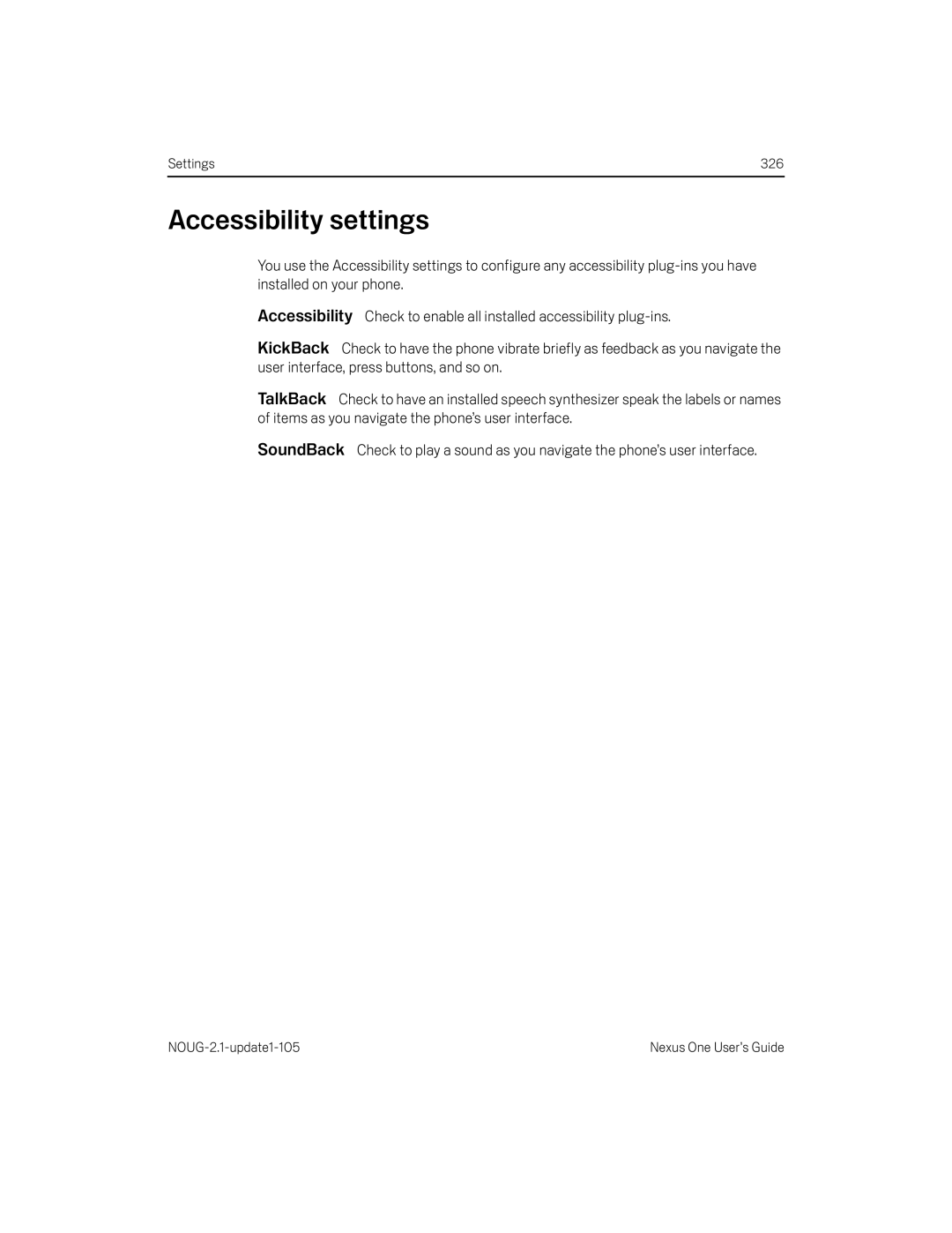 HTC HTCONEUNLOCKEDBLACK manual Accessibility settings 