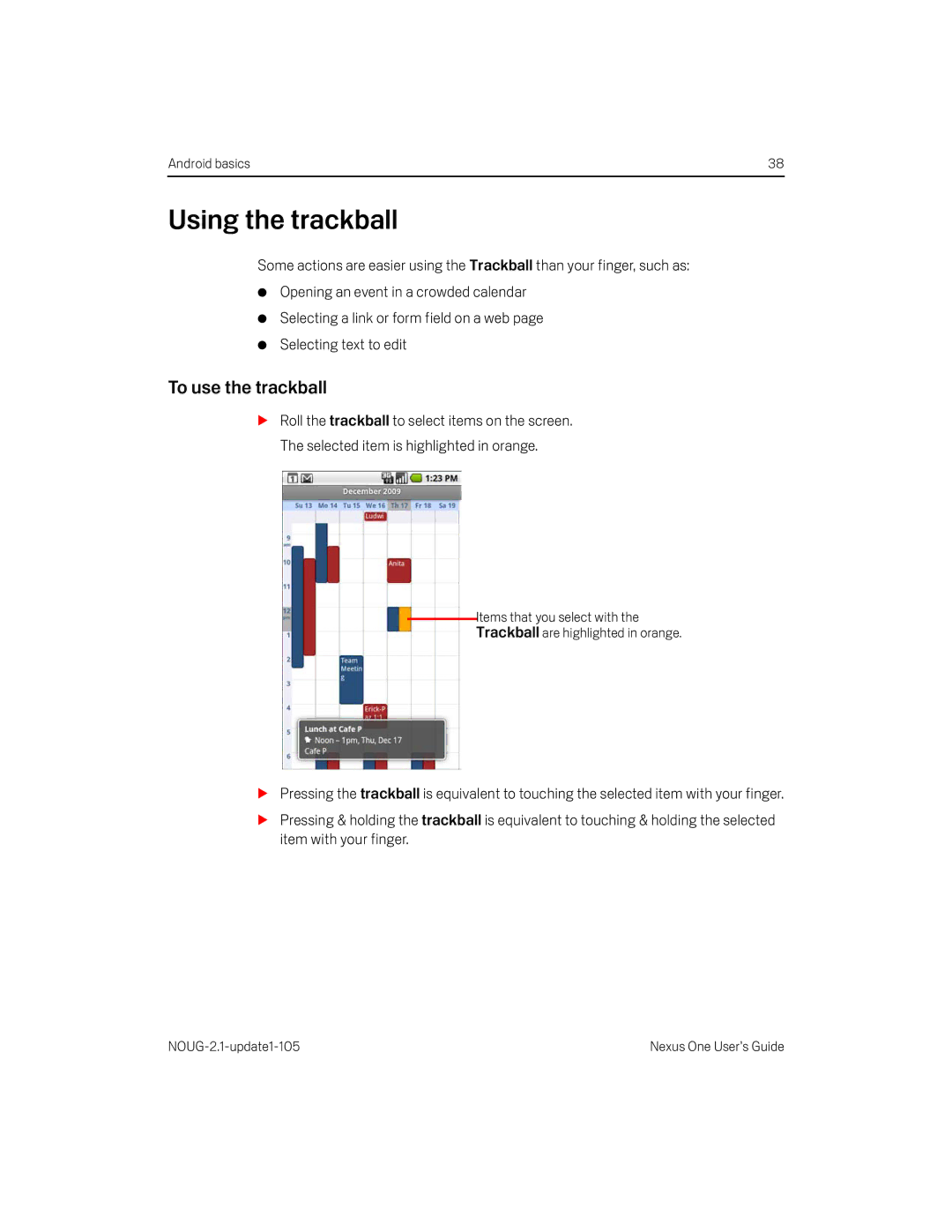 HTC HTCONEUNLOCKEDBLACK manual Using the trackball, To use the trackball 