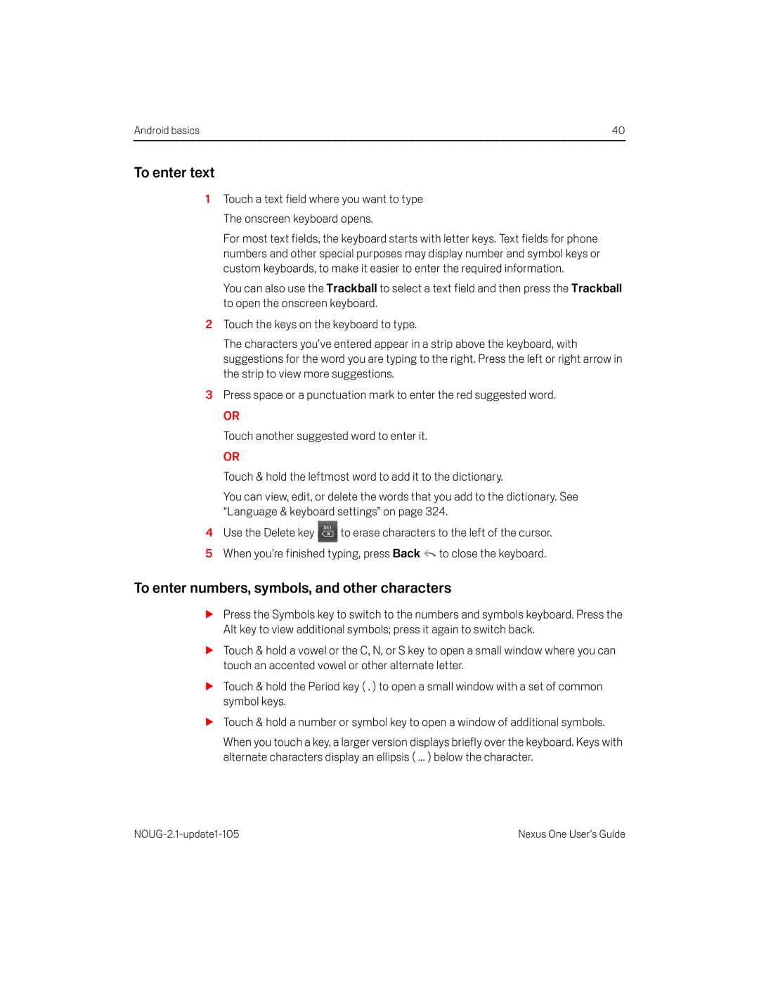 HTC HTCONEUNLOCKEDBLACK manual To enter text, To enter numbers, symbols, and other characters 