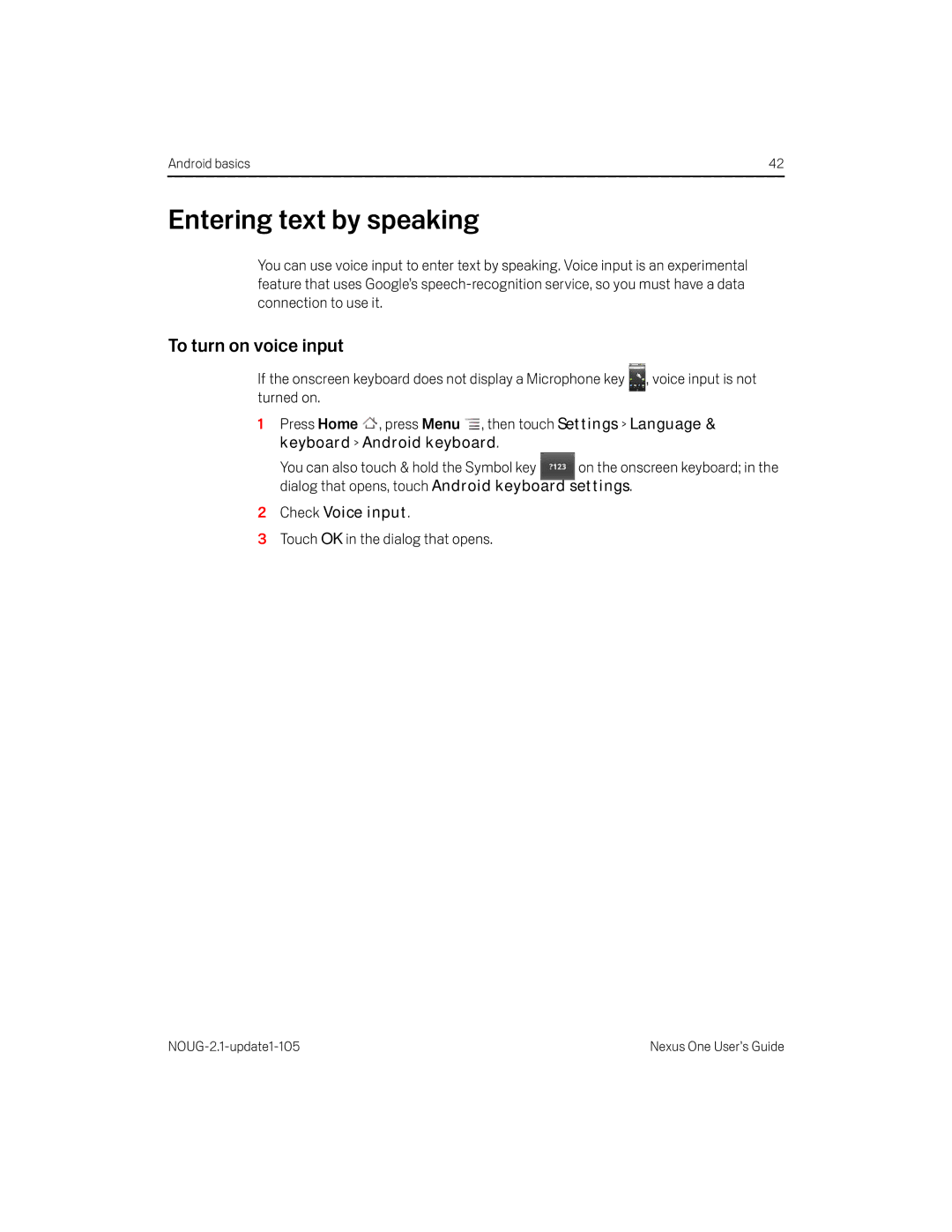 HTC HTCONEUNLOCKEDBLACK manual Entering text by speaking, To turn on voice input, Check Voice input 