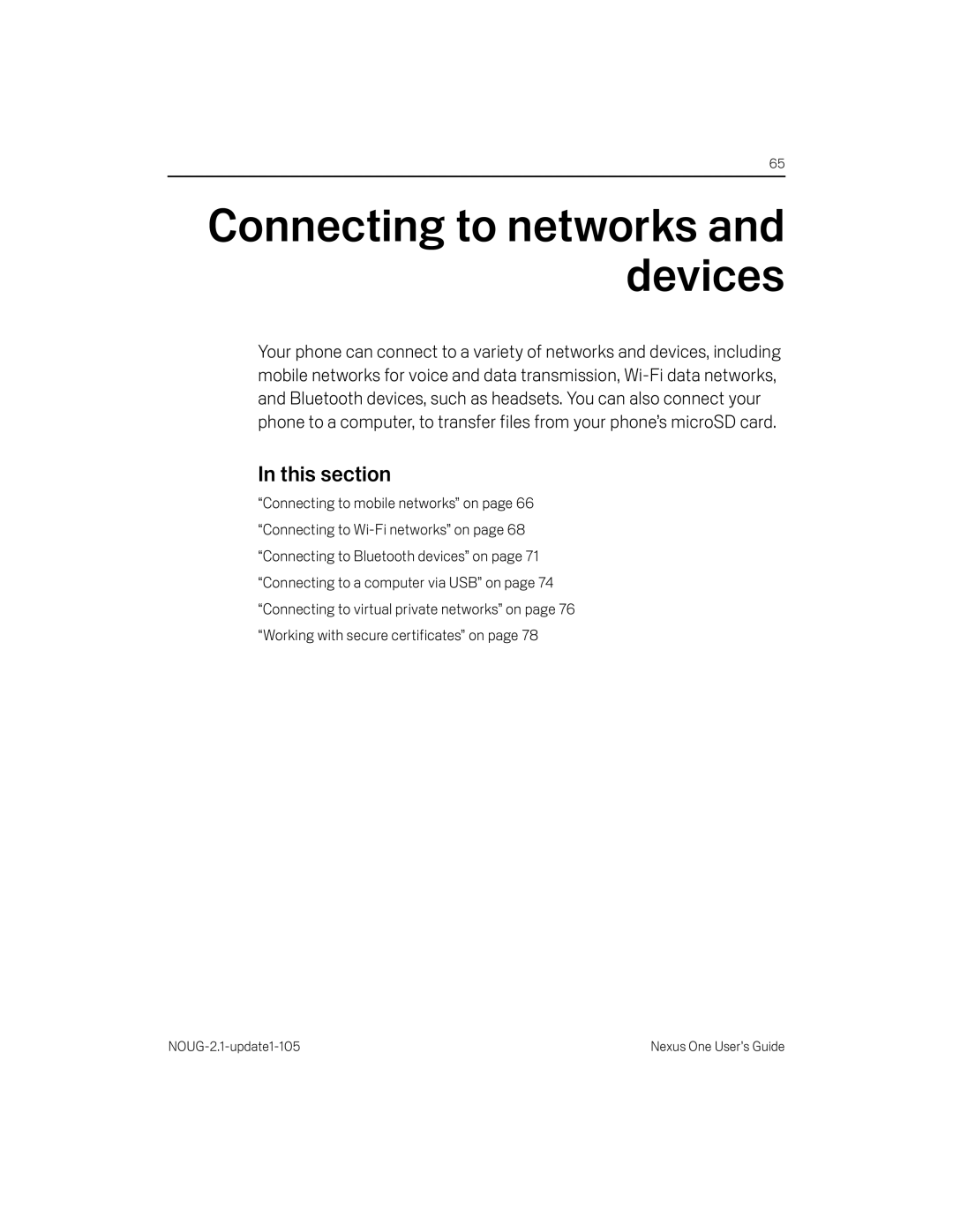 HTC HTCONEUNLOCKEDBLACK manual Connecting to networks and devices, This section 