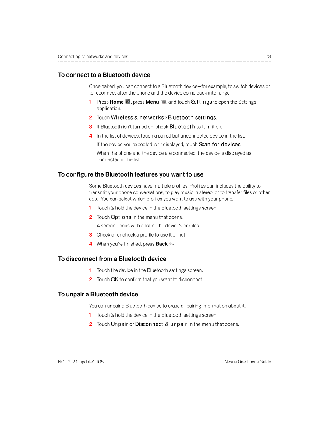 HTC HTCONEUNLOCKEDBLACK manual To connect to a Bluetooth device, To configure the Bluetooth features you want to use 