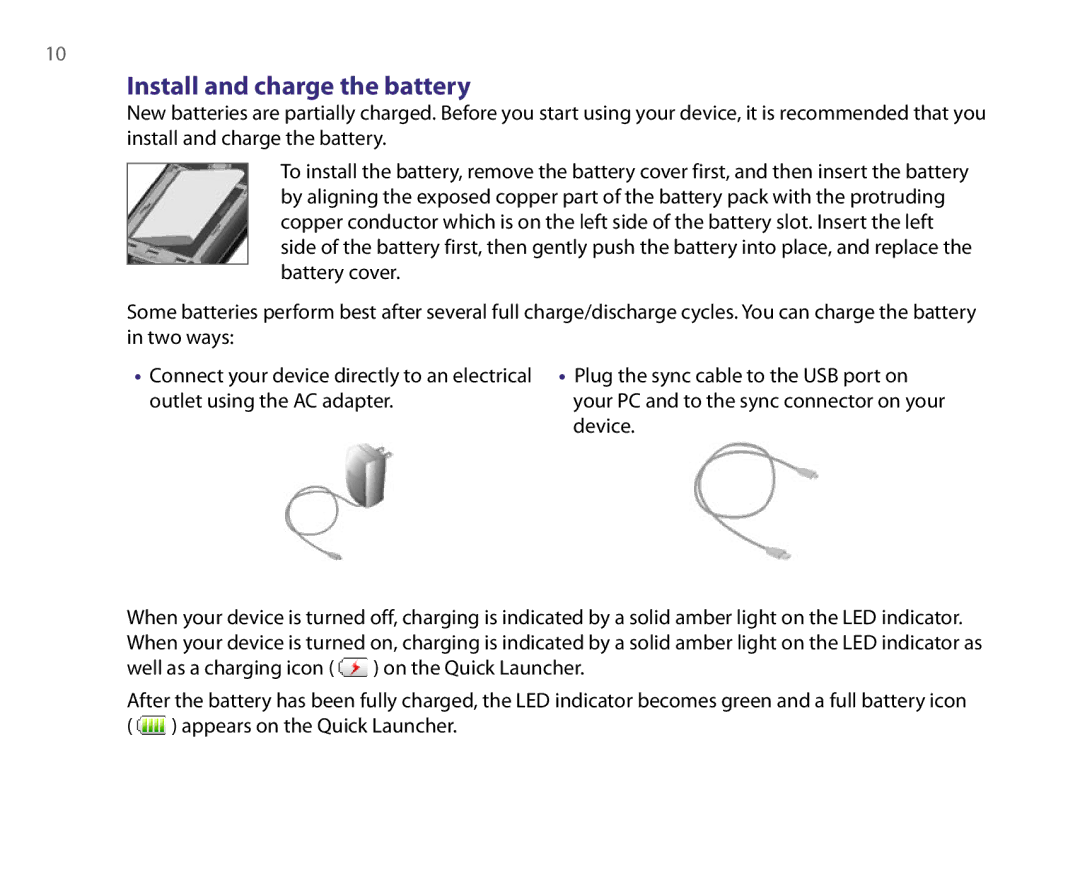 HTC IMAP4, POP3 quick start Install and charge the battery 