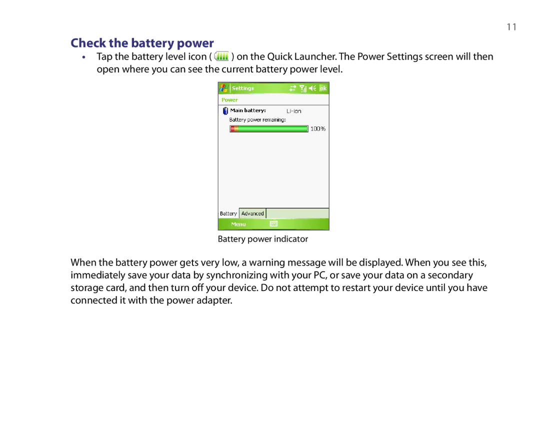 HTC POP3, IMAP4 quick start Check the battery power 