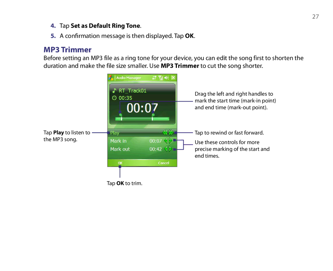 HTC POP3, IMAP4 quick start MP3 Trimmer, Tap Set as Default Ring Tone 