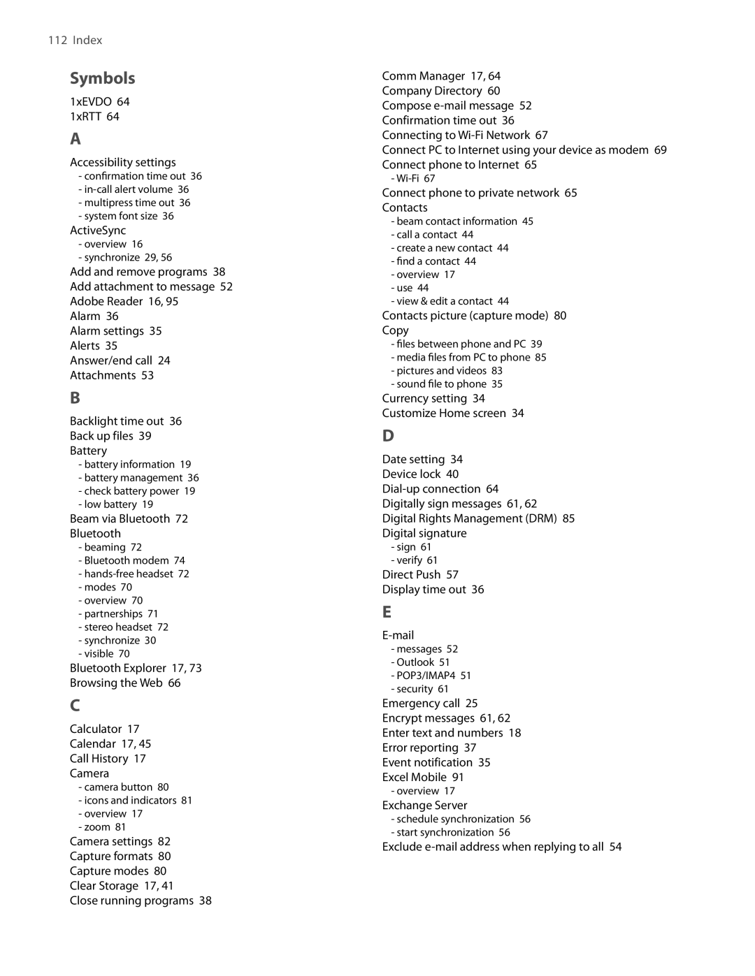 HTC IRIS100 user manual Symbols 