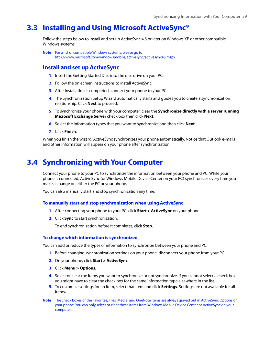 HTC IRIS100 Installing and Using Microsoft ActiveSync, Synchronizing with Your Computer, Install and set up ActiveSync 