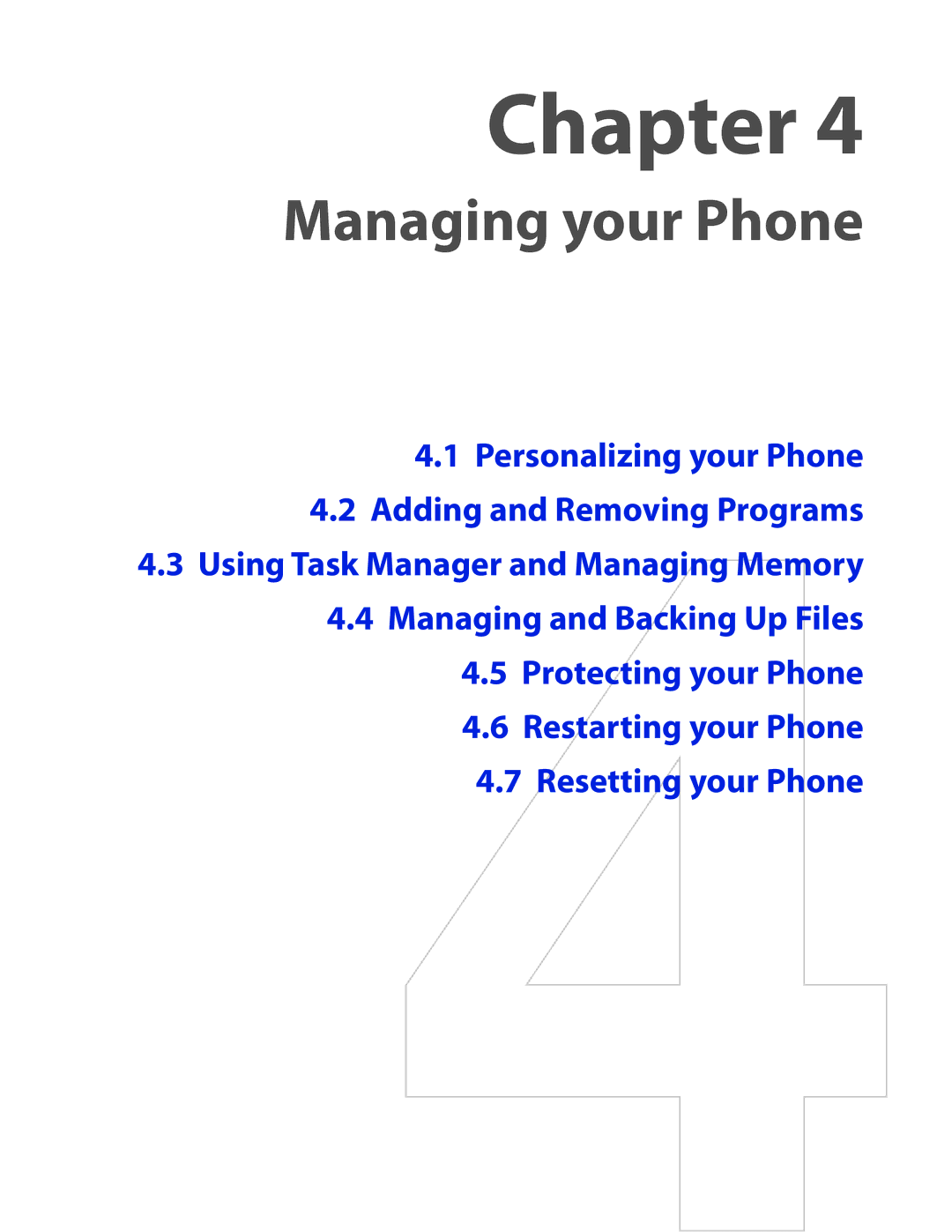 HTC IRIS100 user manual Managing your Phone 