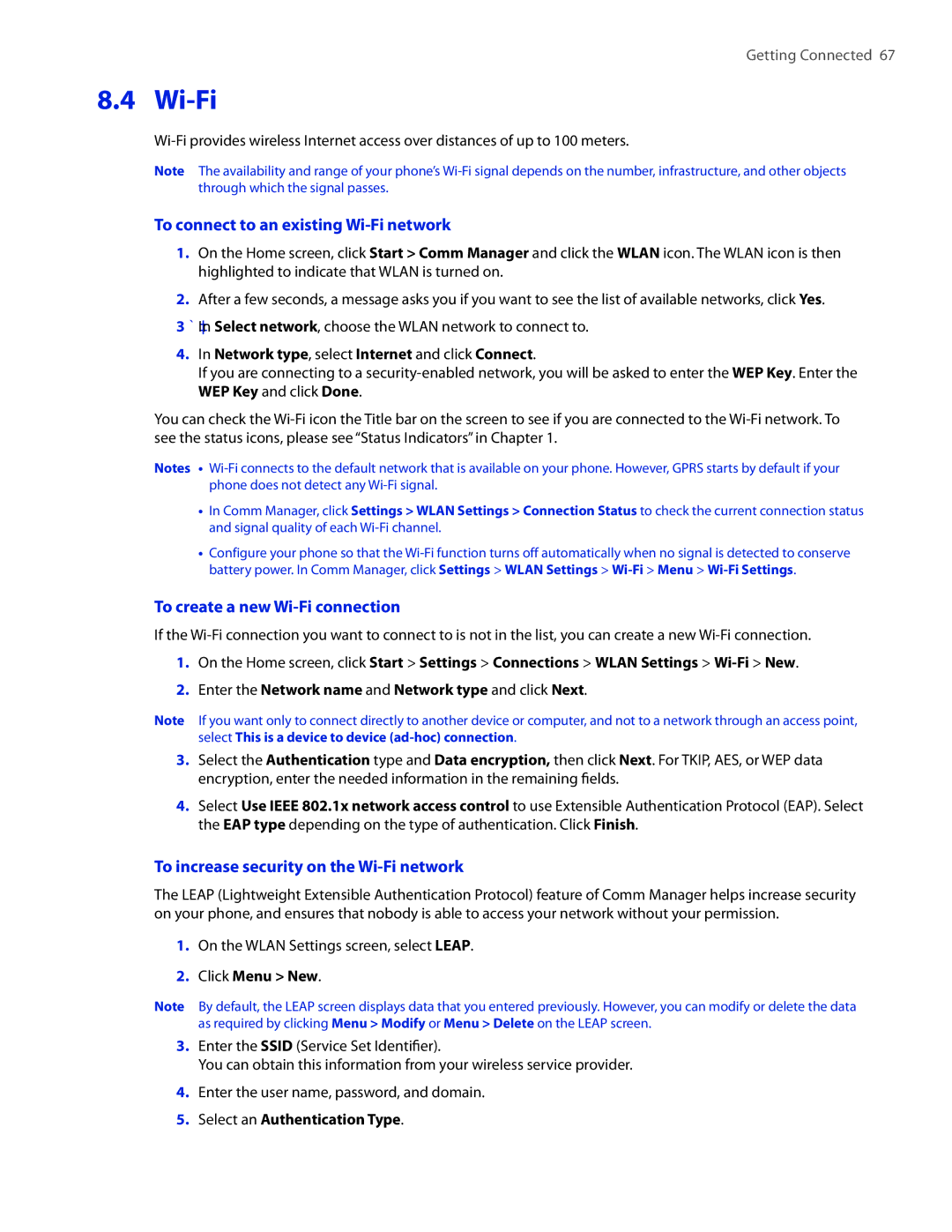 HTC IRIS100 user manual To connect to an existing Wi-Fi network, To create a new Wi-Fi connection 