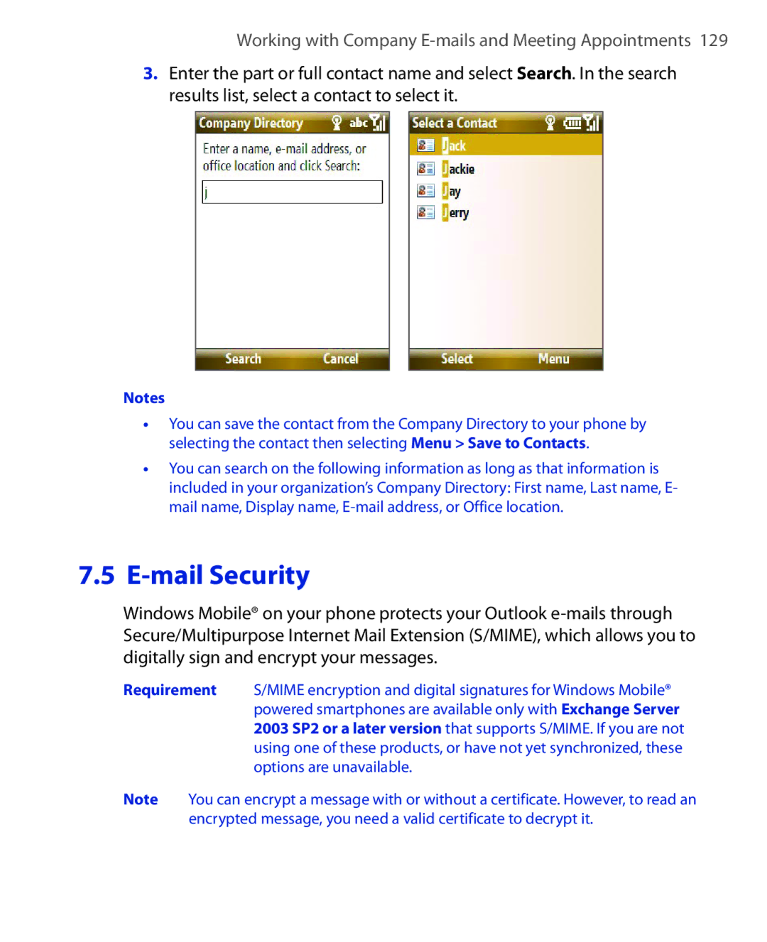 HTC KII0160 user manual Mail Security 