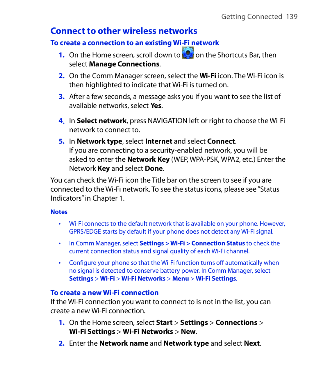 HTC KII0160 user manual Connect to other wireless networks, To create a connection to an existing Wi-Fi network 