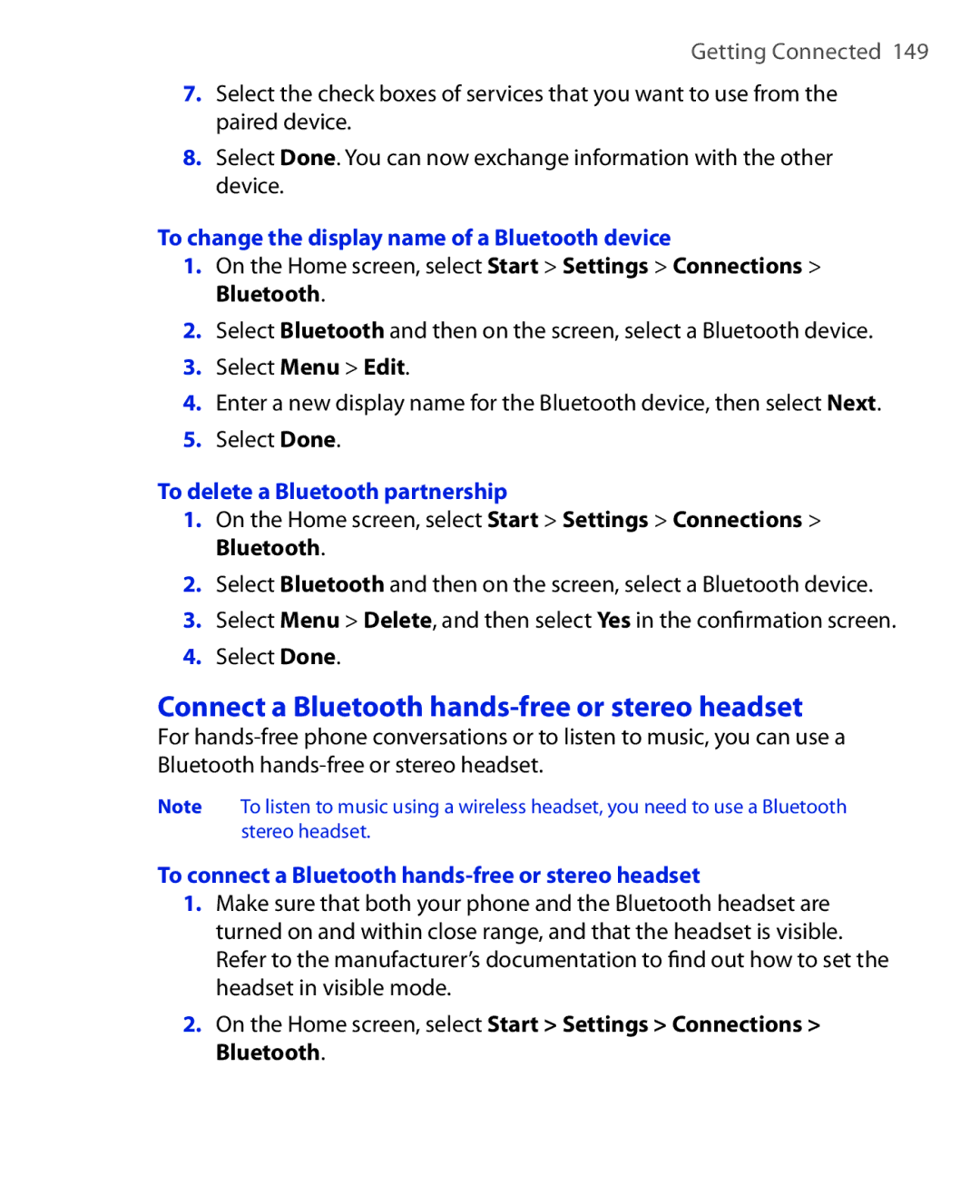 HTC KII0160 user manual Connect a Bluetooth hands-free or stereo headset, To change the display name of a Bluetooth device 