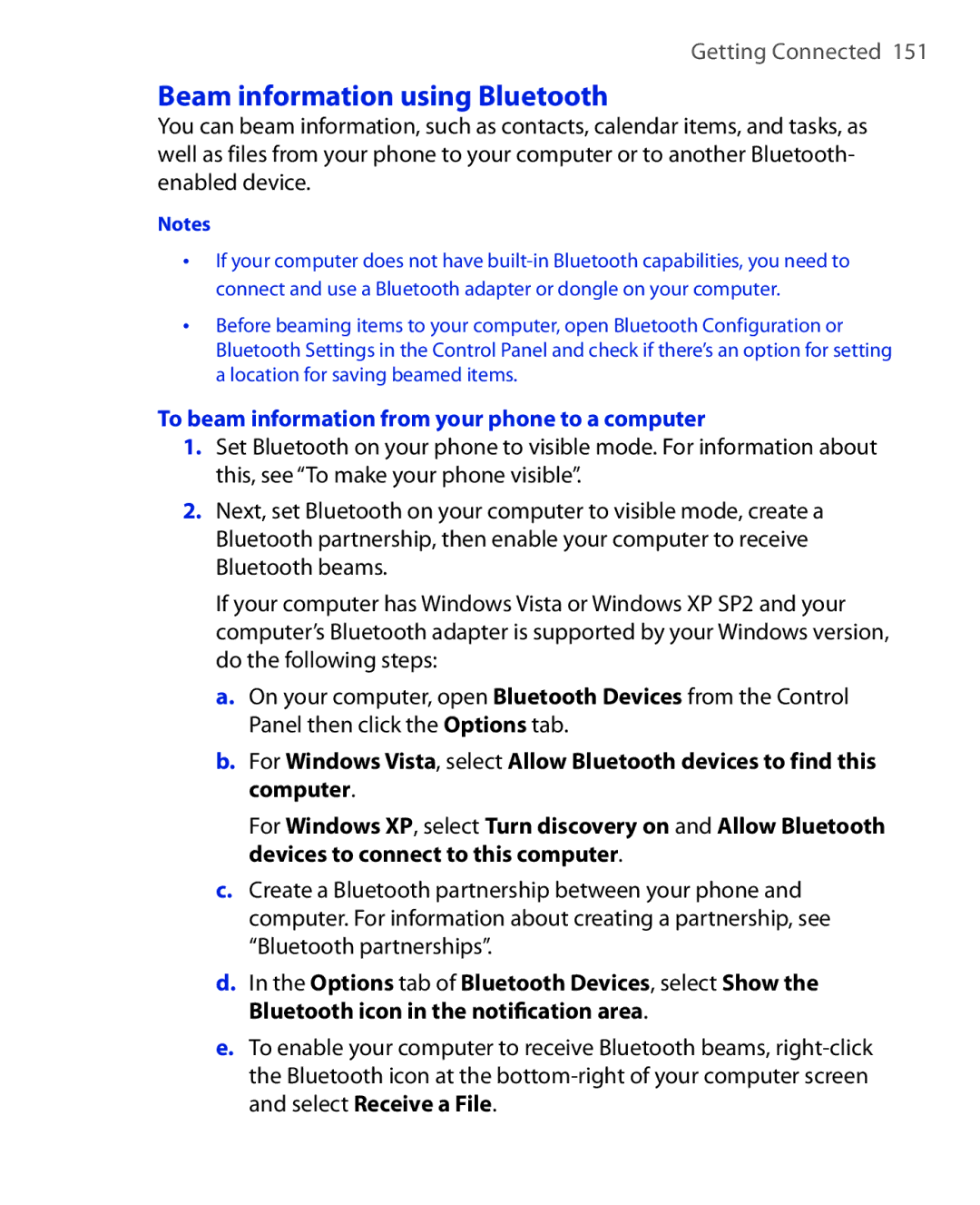 HTC KII0160 user manual Beam information using Bluetooth, To beam information from your phone to a computer 