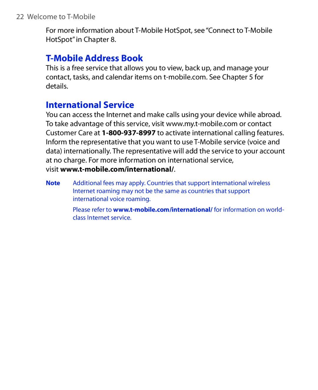 HTC KII0160 user manual Mobile Address Book, International Service 