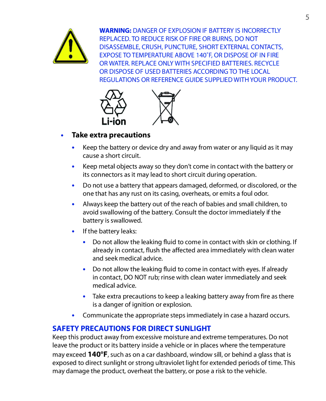 HTC KII0160 user manual Take extra precautions, Safety Precautions for Direct Sunlight 