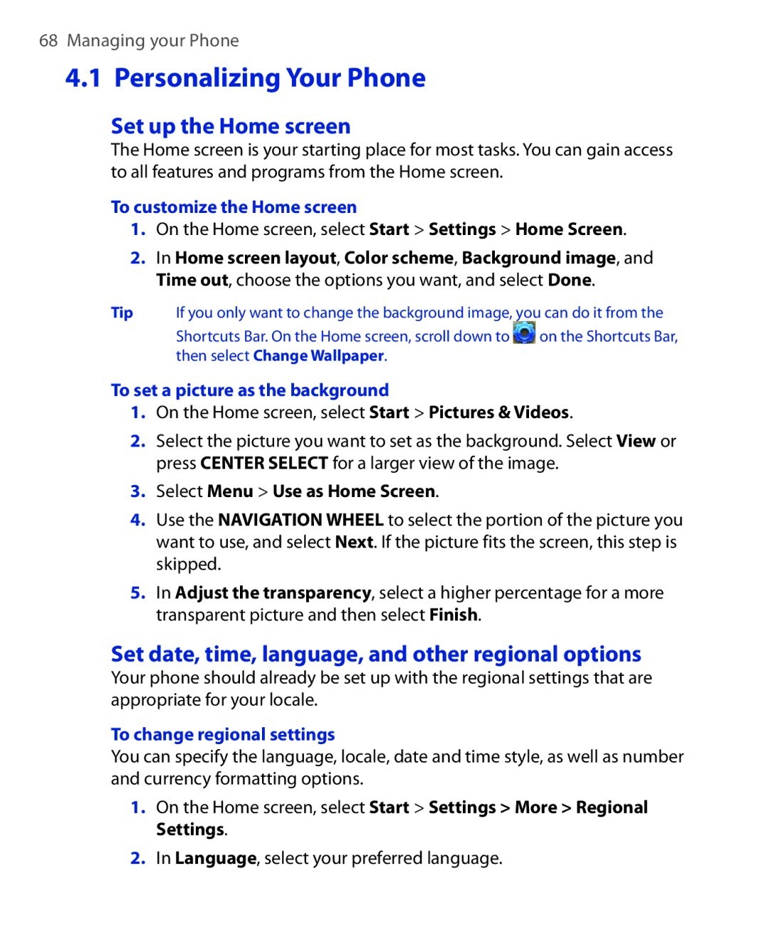 HTC KII0160 Personalizing Your Phone, Set up the Home screen, Set date, time, language, and other regional options 